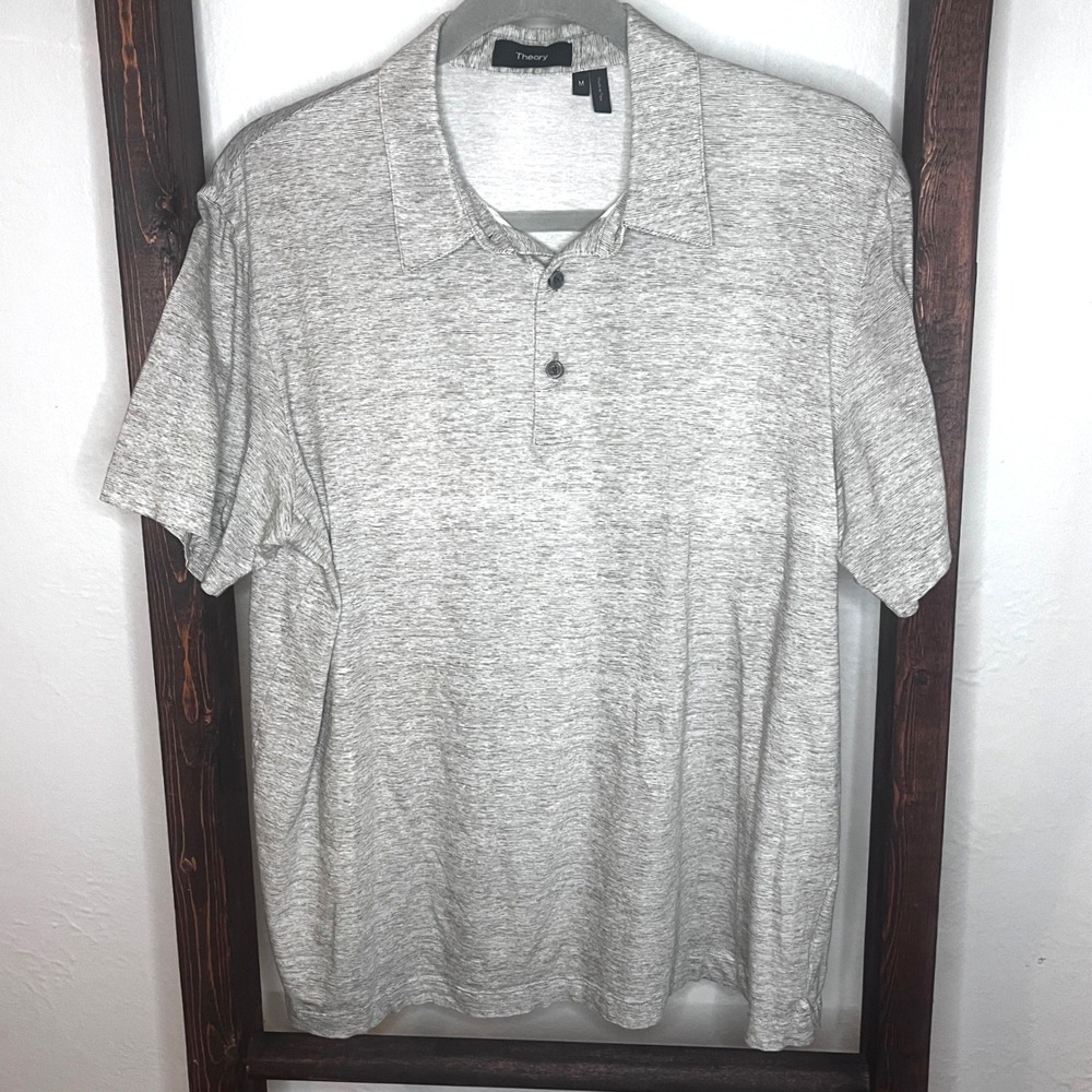Theory Mens Bron B Kornati Multi Pima Cotton Polo Shirt Grey Stripe Size M